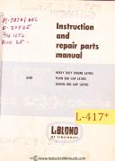 Leblond-Leblond 9280 Missile Lathe Operations Electrical and Parts Manual Yr. 1961-No. 9280-02